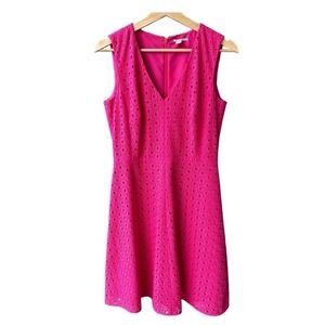 Halogen Dress Pink Eyelet Fit Flare V-Neck Sleeveless Flowy Barbiecore Party 6